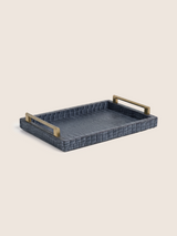 Lore Croco Print Leather Rectangular Tray - Grey