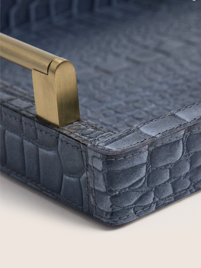 Lore Croco Print Leather Rectangular Tray - Grey