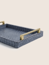 Lore Croco Print Leather Rectangular Tray - Grey