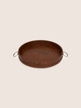 Lore Croco Print Leather Round Tray - Tan