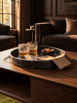 Lore Croco Print Leather Round Tray - Black
