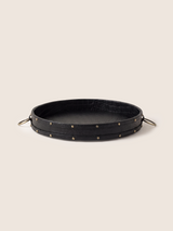 Lore Croco Print Leather Round Tray - Black