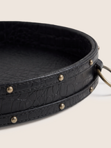 Lore Croco Print Leather Round Tray - Black