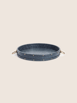 Lore Croco Print Leather Round Tray - Grey