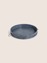 Lore Croco Print Leather Round Tray - Grey
