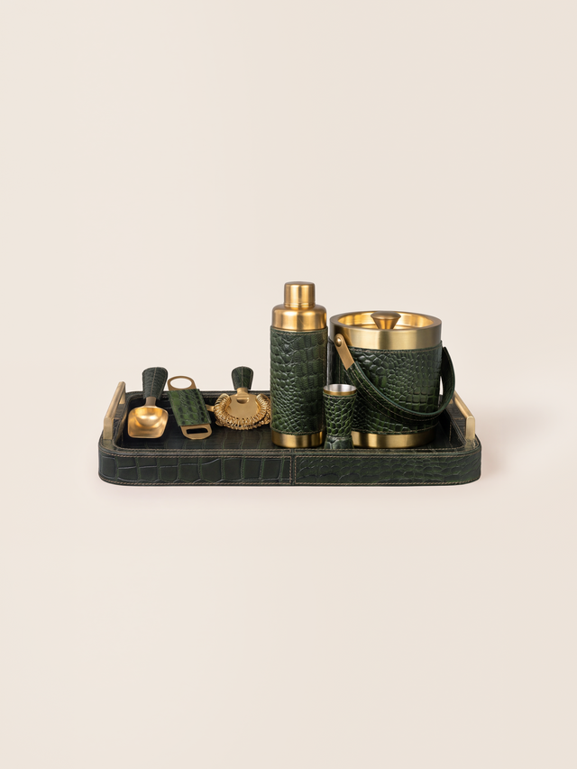 Rex Croco Print Leather Cocktail Set - Olive