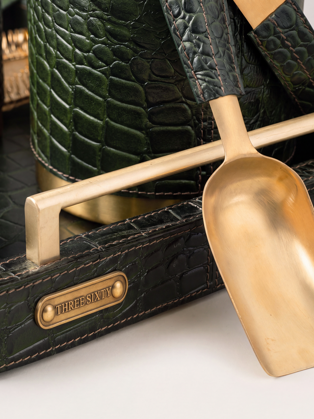 Rex Croco Print Leather Cocktail Set - Olive