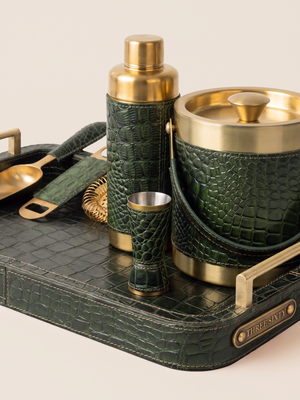 Rex Croco Print Leather Cocktail Set - Olive