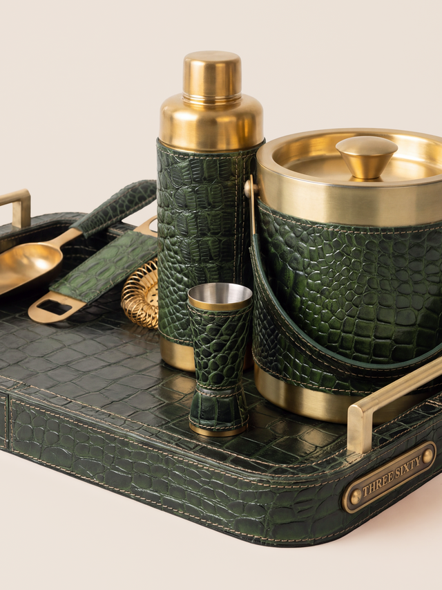 Rex Croco Print Leather Cocktail Set - Olive