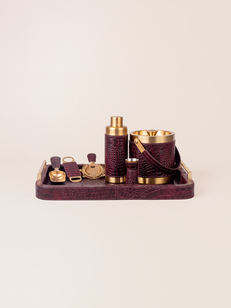 Rex Croco Print Leather Cocktail Set - Burgundy