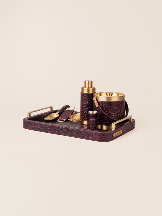 Rex Croco Print Leather Cocktail Set - Burgundy