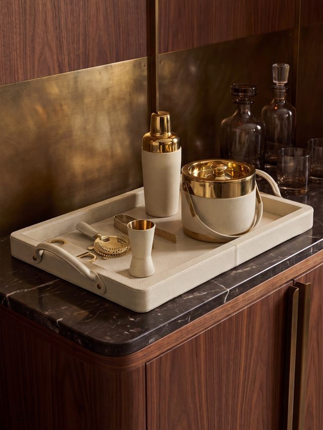 Rex Shagreen Print Leather Cocktail Set - Cream