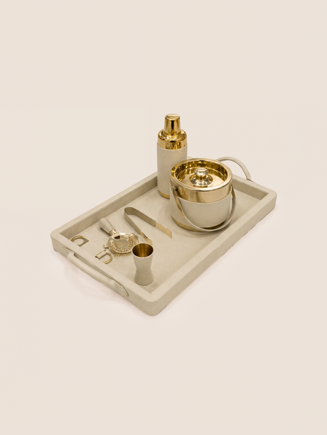 Rex Shagreen Print Leather Cocktail Set - Cream
