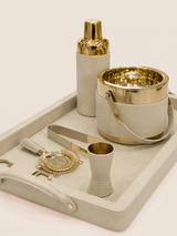 Rex Shagreen Print Leather Cocktail Set - Cream