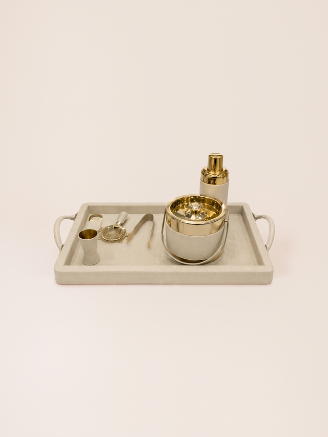 Rex Shagreen Print Leather Cocktail Set - Cream