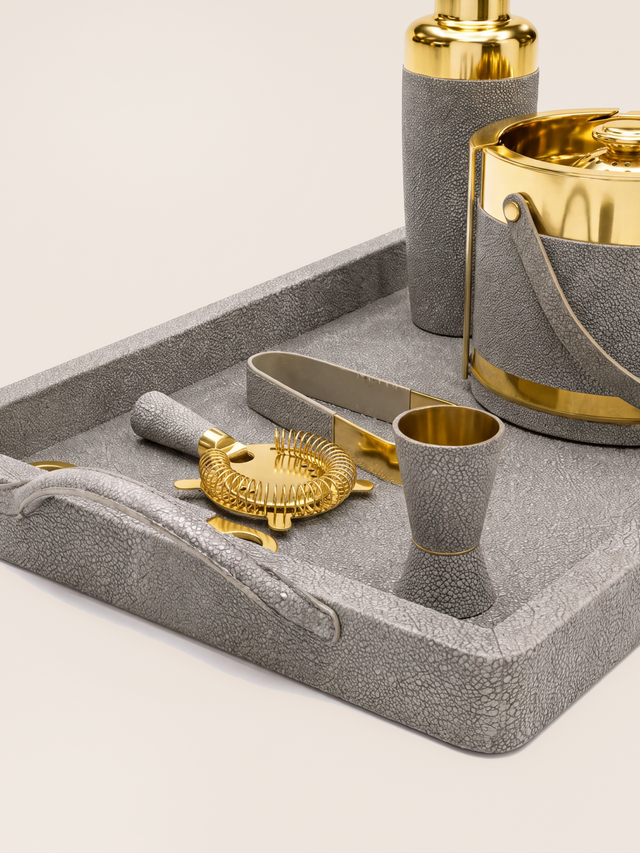 Rex Shagreen Print Leather Cocktail Set - Grey