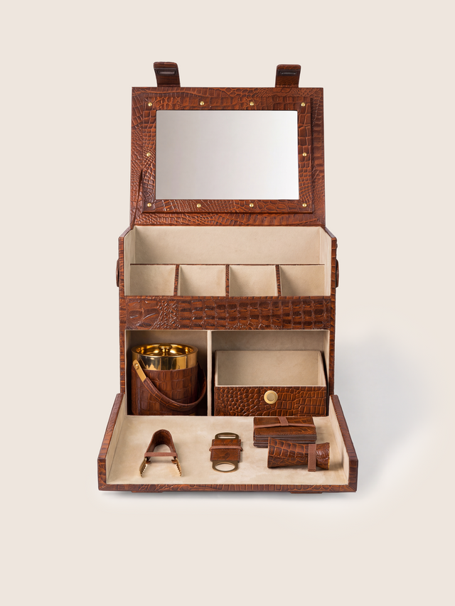 Ivo Croco Print Leather Portable Bar - Tan