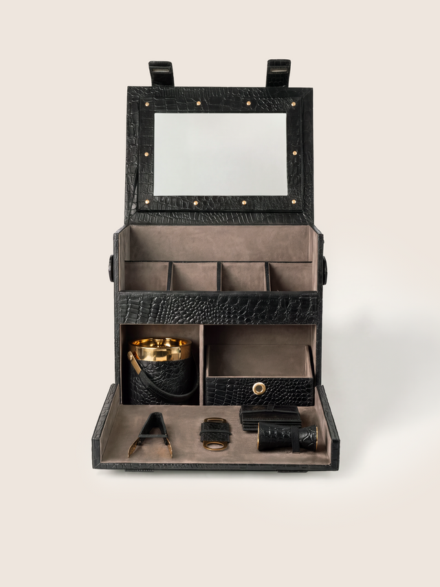 Ivo Croco Print Leather Portable Bar - Black