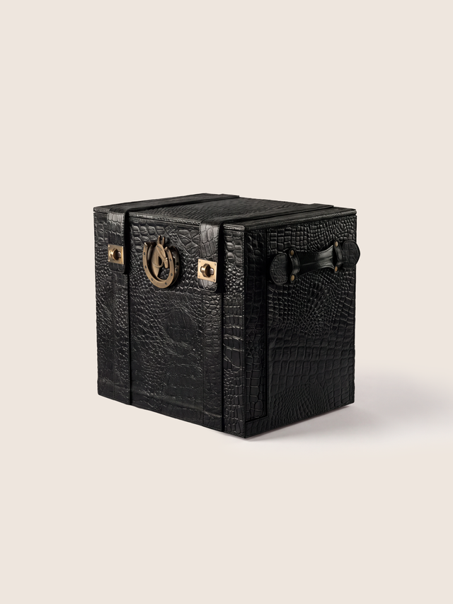 Ivo Croco Print Leather Portable Bar - Black