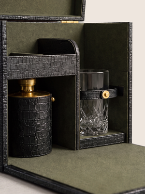 Eva Croco Print Leather Portable Bar - Black
