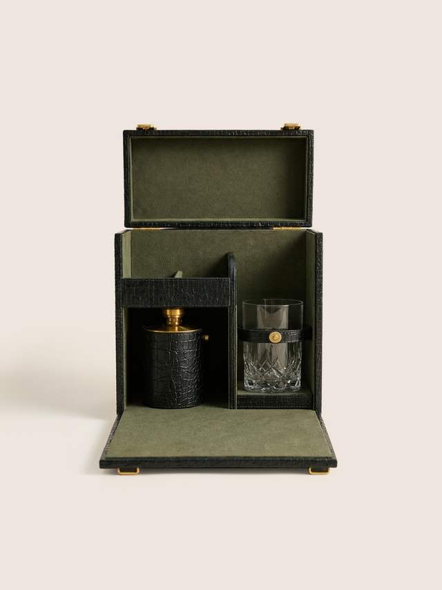 Eva Croco Print Leather Portable Bar - Black
