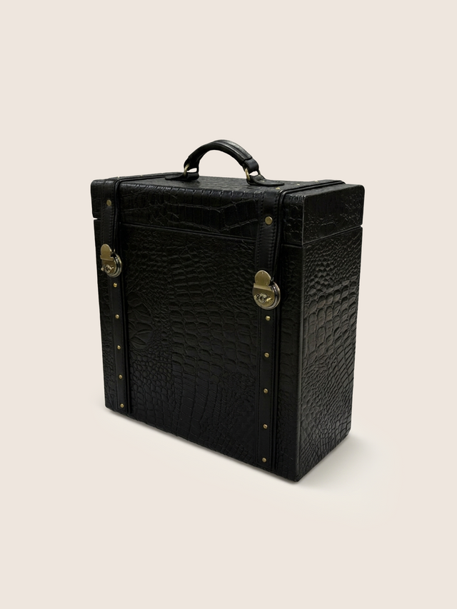 Eva Croco Print Leather Portable Bar - Black
