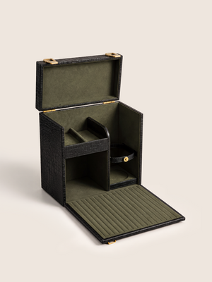 Eva Croco Print Leather Mini Portable Bar - Black