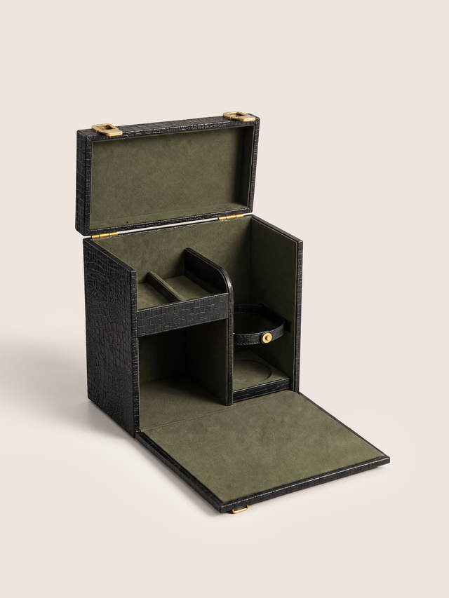 Eva Croco Print Leather Portable Bar - Black