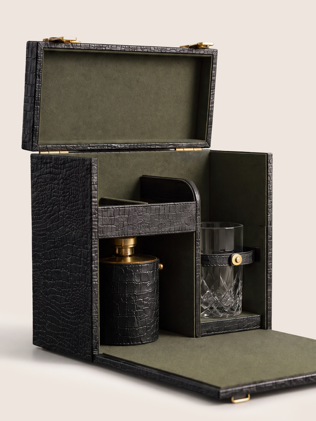 Eva Croco Print Leather Portable Bar - Black