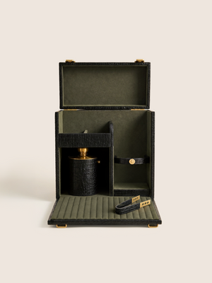 Eva Croco Print Leather Mini Portable Bar - Black
