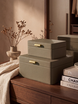 Veron Shagreen Leather Decorative Boxes, Set of 2 - Taupe