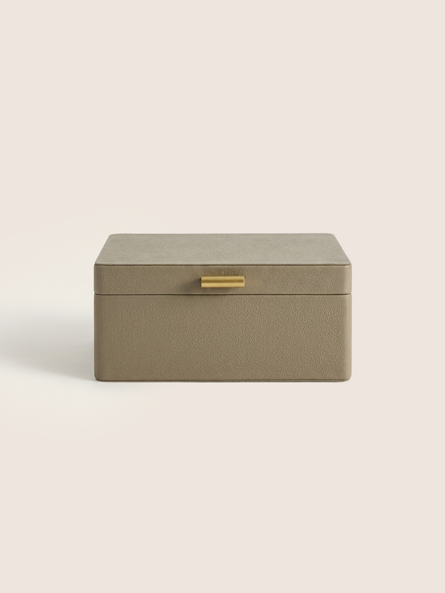 Veron Shagreen Leather Decorative Boxes, Set of 2 - Taupe