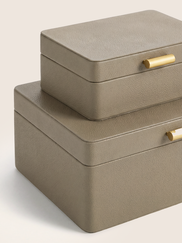 Veron Shagreen Leather Decorative Boxes, Set of 2 - Taupe