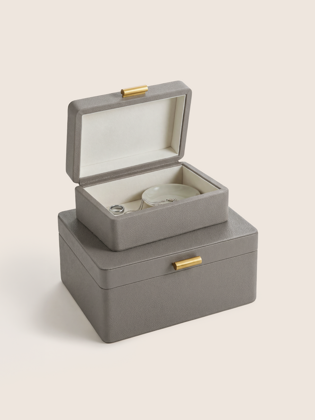 Veron Shagreen Leather Decorative Boxes, Set of 2 - Grey