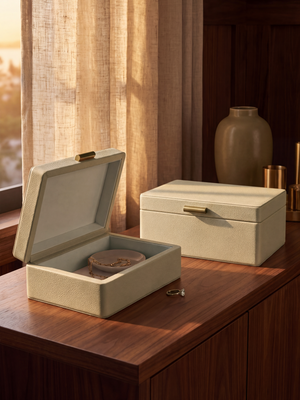 Veron Shagreen Leather Decorative Boxes, Set of 2 - Cream