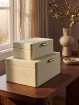 Veron Shagreen Leather Decorative Boxes, Set of 2 - Cream