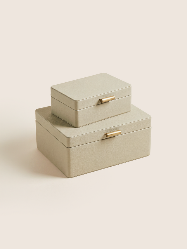 Veron Shagreen Leather Decorative Boxes, Set of 2 - Cream