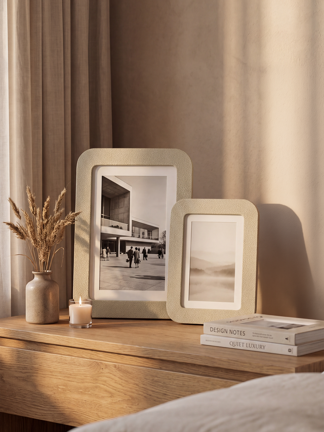 Faro Shagreen Leather Photo Frame, Set of 2 - Cream