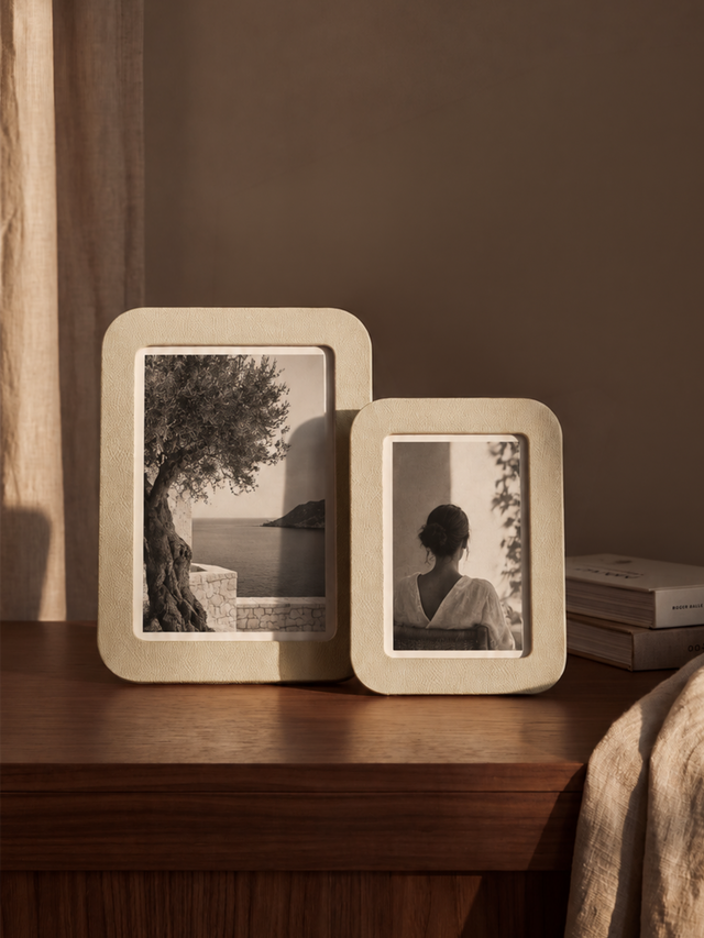 Faro Shagreen Leather Photo Frame, Set of 2 - Cream
