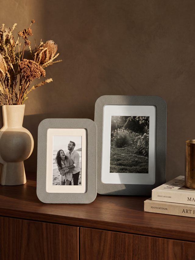 Faro Shagreen Leather Photo Frame, Set of 2 - Grey