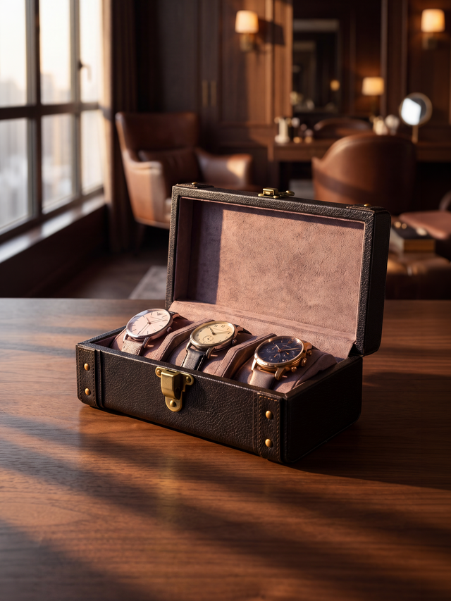 Bex Waxy Leather Watch Box - Brown