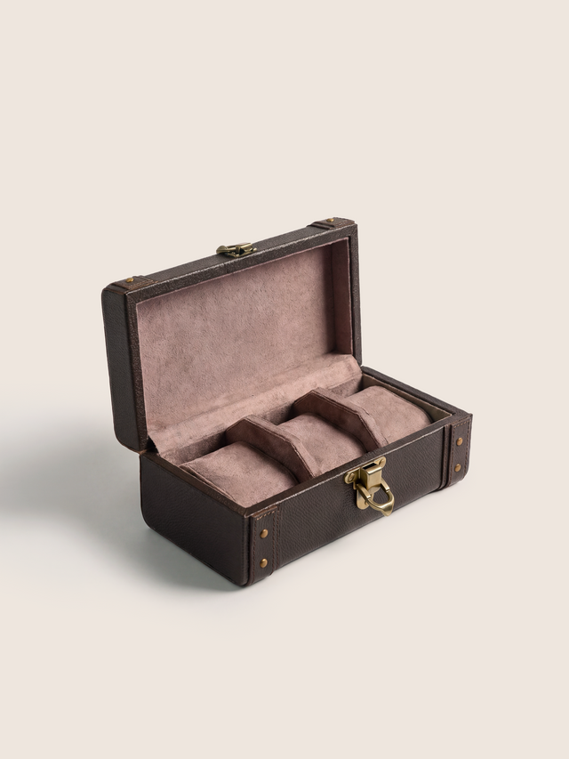 Bex Waxy Leather Watch Box - Brown