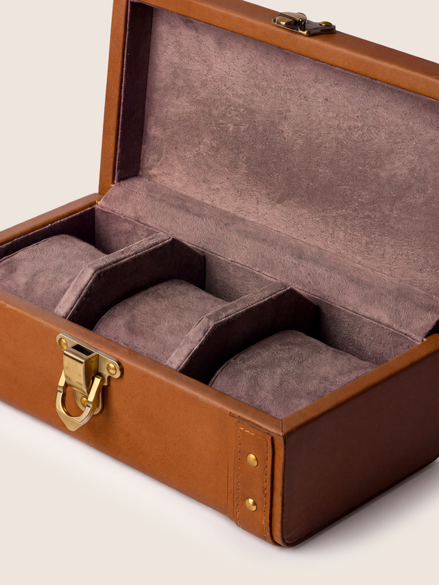 Bex Waxy Leather Watch Box - Cognac