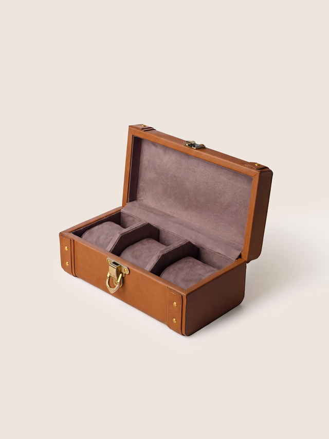 Bex Waxy Leather Watch Box - Cognac
