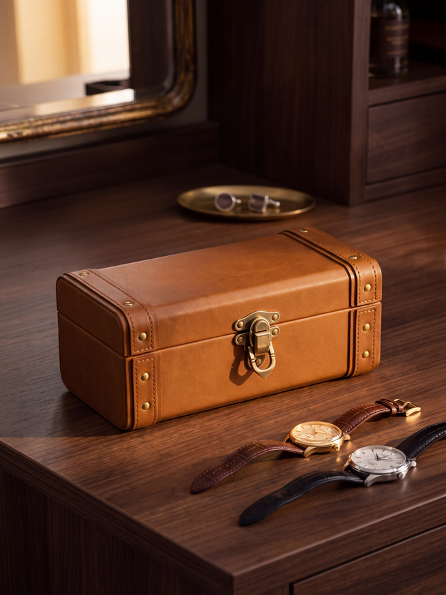 Bex Waxy Leather Watch Box - Cognac