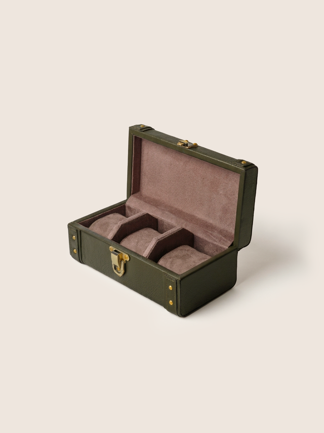 Bex Waxy Leather Watch Box - Green