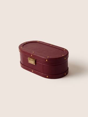 Orna Waxy Leather Jewellery Box - Burgundy