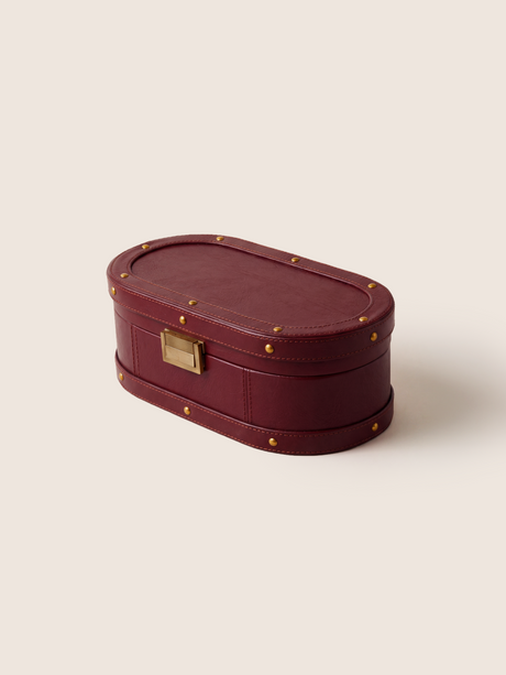 Orna Waxy Leather Jewellery Box - Burgundy