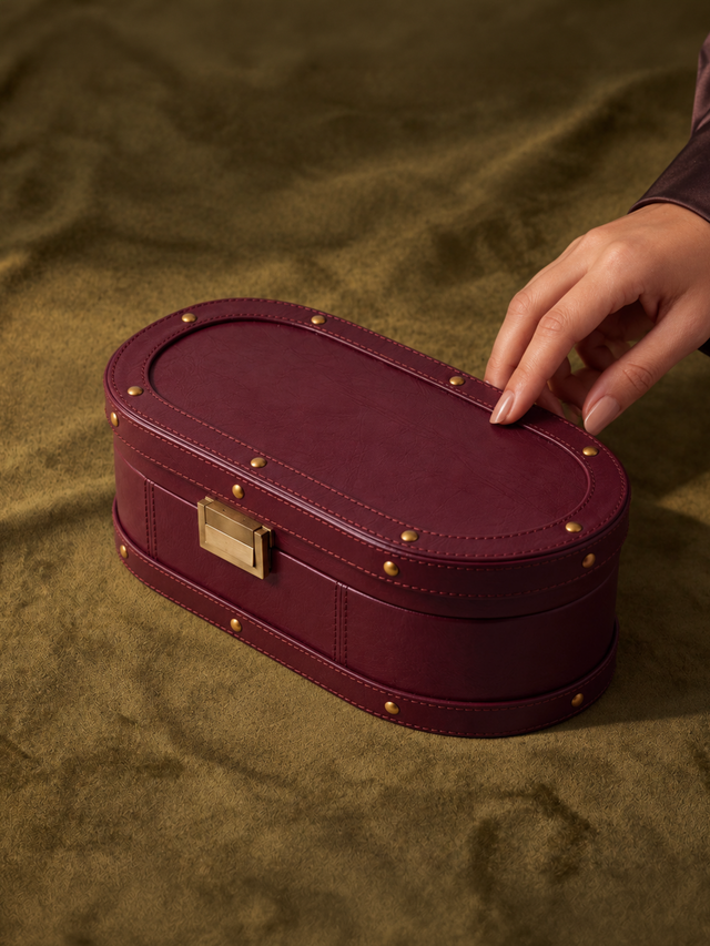 Orna Waxy Leather Jewellery Box - Burgundy