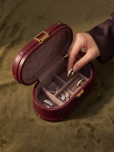 Orna Waxy Leather Jewellery Box - Burgundy